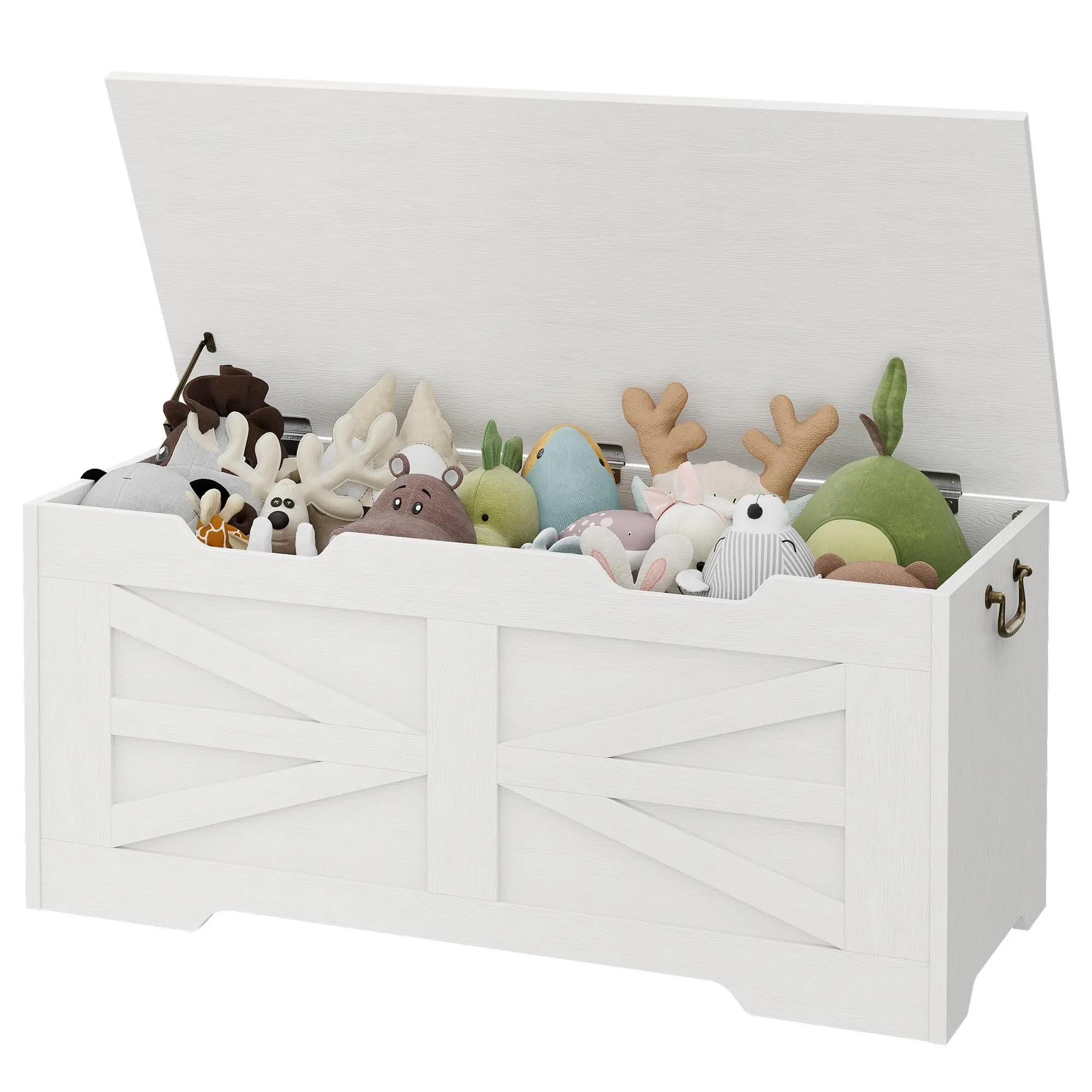 39.4" White Wooden Storage Chest Bench with Safety Hinge, Large Blanket Chest for Living Room – Farmhouse Storage Trunk & Sturdy Entryway Chest for Toys & Clothing