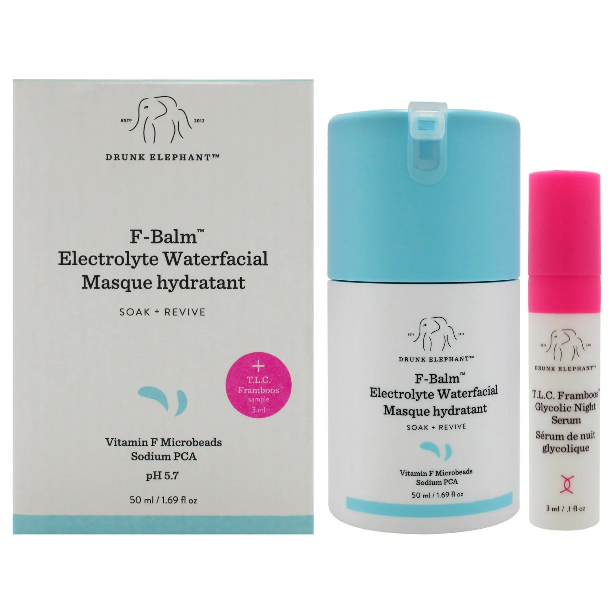 Drunk Elephant F-Balm Electrolyte Waterfacial Hydrating Mask - 1.69 oz Travel Size Daily Hydration Mask for Female, Women Seeking Revitalization