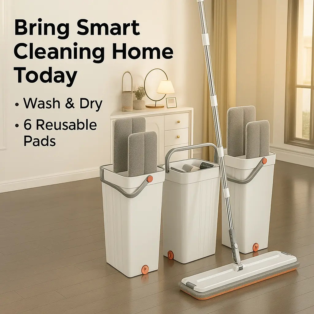 Self-Cleaning Mop and Bucket Set - 360° Rotatable Magic Squeeze, 14L/7L Dual-Tank, 142cm Stainless Steel Handle, Absorbent Lightweight Multi-Floor Cleaner Tool, Bucket & 6 Washable Reusable Microfiber Pads