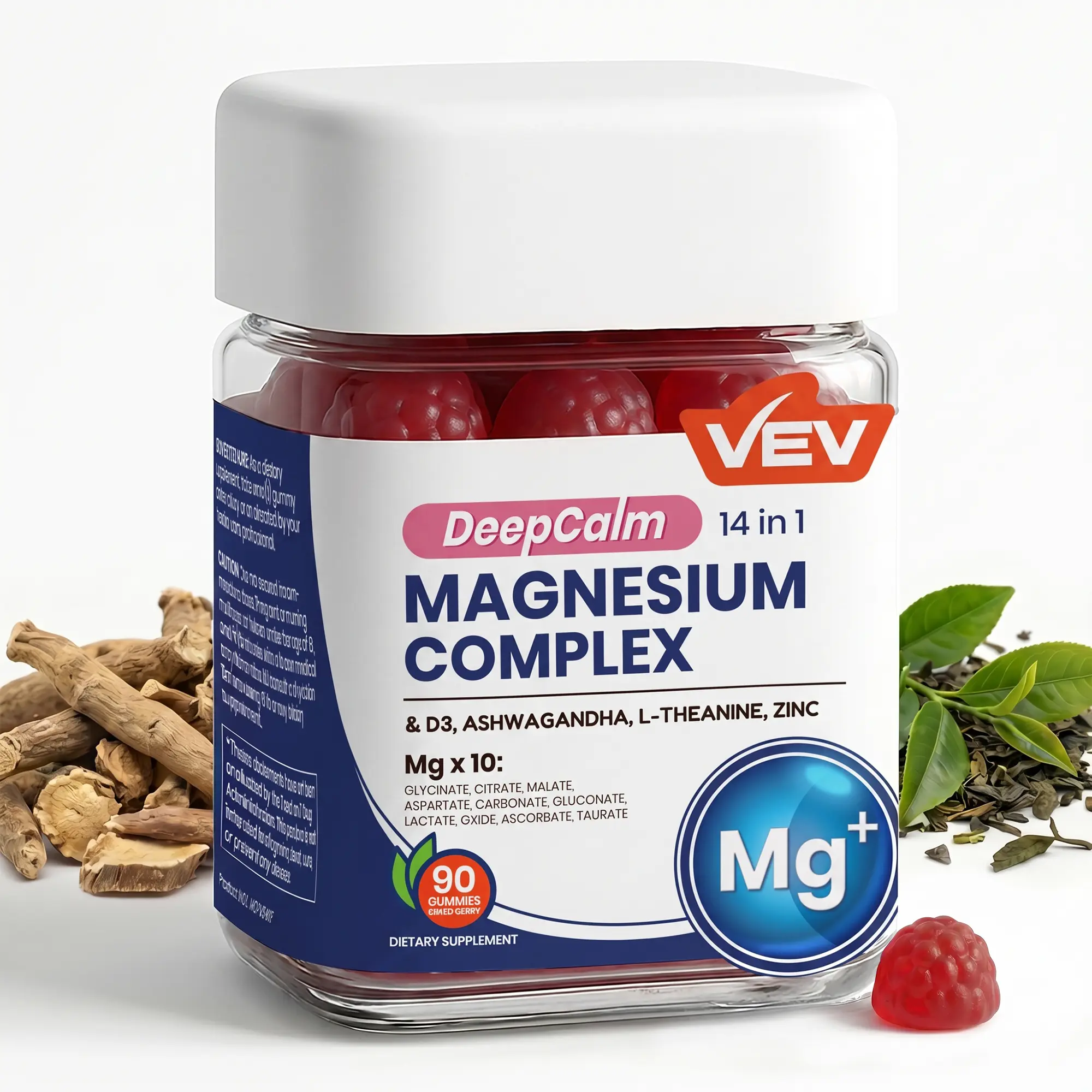 【livestream exclusive】VEV DeepCalm Magnesium Gummies,  14-in-1 Magnesium Complex with Ashwagandha, L-Theanine, D3 & Zinc, 90 Count