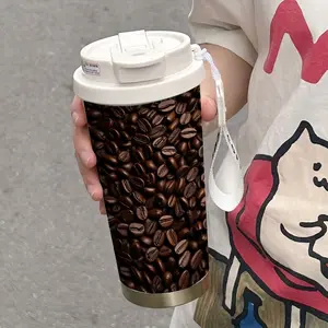 This 500ml 316 stainless steel thermos with coffee bean texture, Thermal, is perfect for office commutes, keeping drinks hot or cold, ideal for Americano lovers. It offers three ways to enjoy coffee in one cup and can also be used in the car