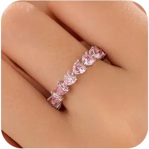 Dainty Pink Heart Rings for Women 925 Sterling Silver Promise Rings for Her Cubic Zirconia Eternity Engagement  Wedding Ring Purity Ring princess cut halorings