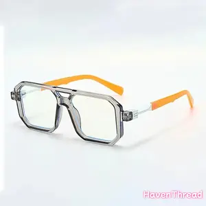 Unisex Retro Look Blue Light Glasses - Vintage Double-Bridge Square Frame, Transparent Non-Prescription, Lightweight Wearable Eyewear for Daily Leisure & Outdoor Cycling Use