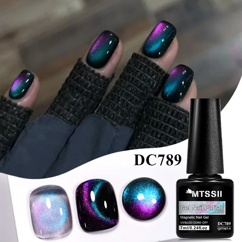 Mtssii Blue Cat Eye Gel Nail Polish Set, Klein Blue Glitter Cat Eye Gel Polish, Long Lasting Art Manicure, Smooth, DIY at Home, Soak Off UV, UV Light Gel, Gel Shine Finish, Gel Nail Finish, Nail Care