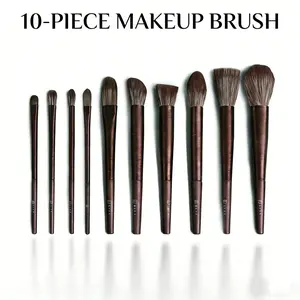 Professional 10pcs Makeup Brush Set, Face Makeup Brushes, Makeup Brush Kit, Premium Synthetic Bristles, Foundation Concealer Eyeshadow Blending Brushes, Luxurious Bronze Color Handles