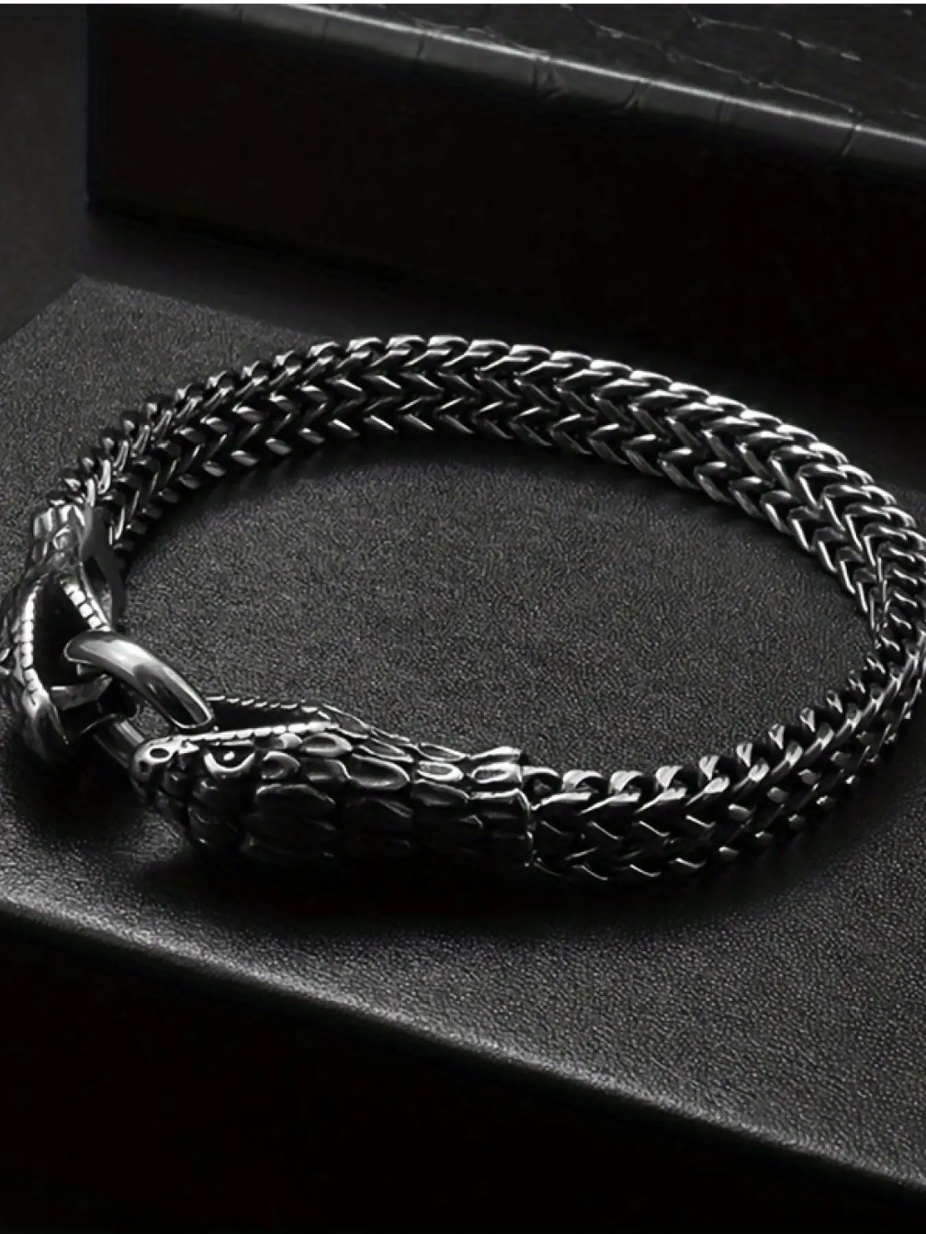 Gothic Vintage Snake Head Clasp Titanium Steel Bracelet, Unique High-End Handmade Braided Chain, American Street Style Unisex Accessory, Gothic Jewelry