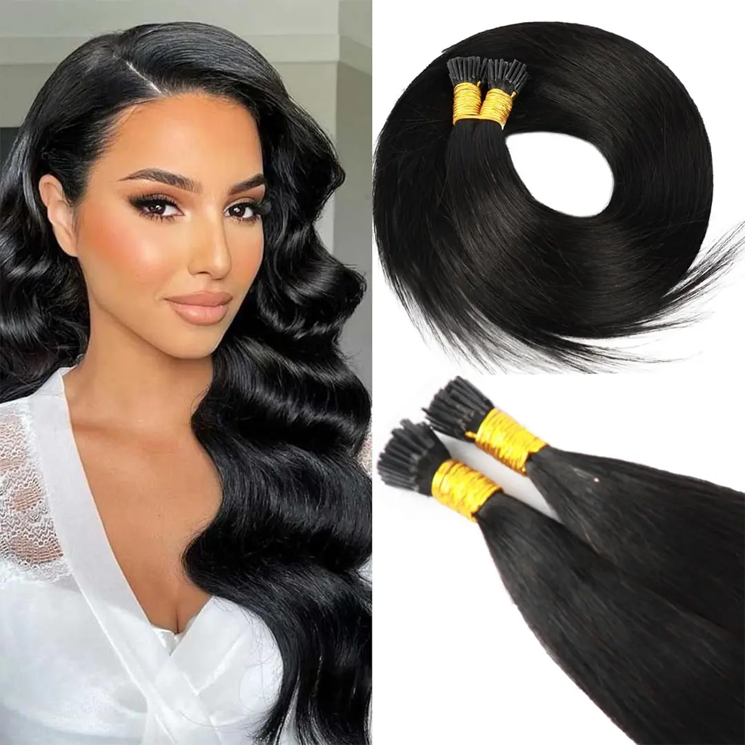 Encharm 20PCS/50G I Tip Hair Extension Natural Fusion Hair Extension 100% Real Keratin Capsule Human Hair Straight For Women