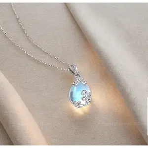 Elegant Silver Moonstone Pendant Teardrop Hypoallergenic Necklace 4.5g - Women's Jewelry for Everyday Wear and Gifting