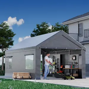 12x20ft, Car Canopy Portable Garage, Heavy Duty Car Port with Roll-up Ventilated Windows, UV Resistant Waterproof All-Season Tarp for Car, Boat and Emergency Shelter, White/ Black/ Yellow