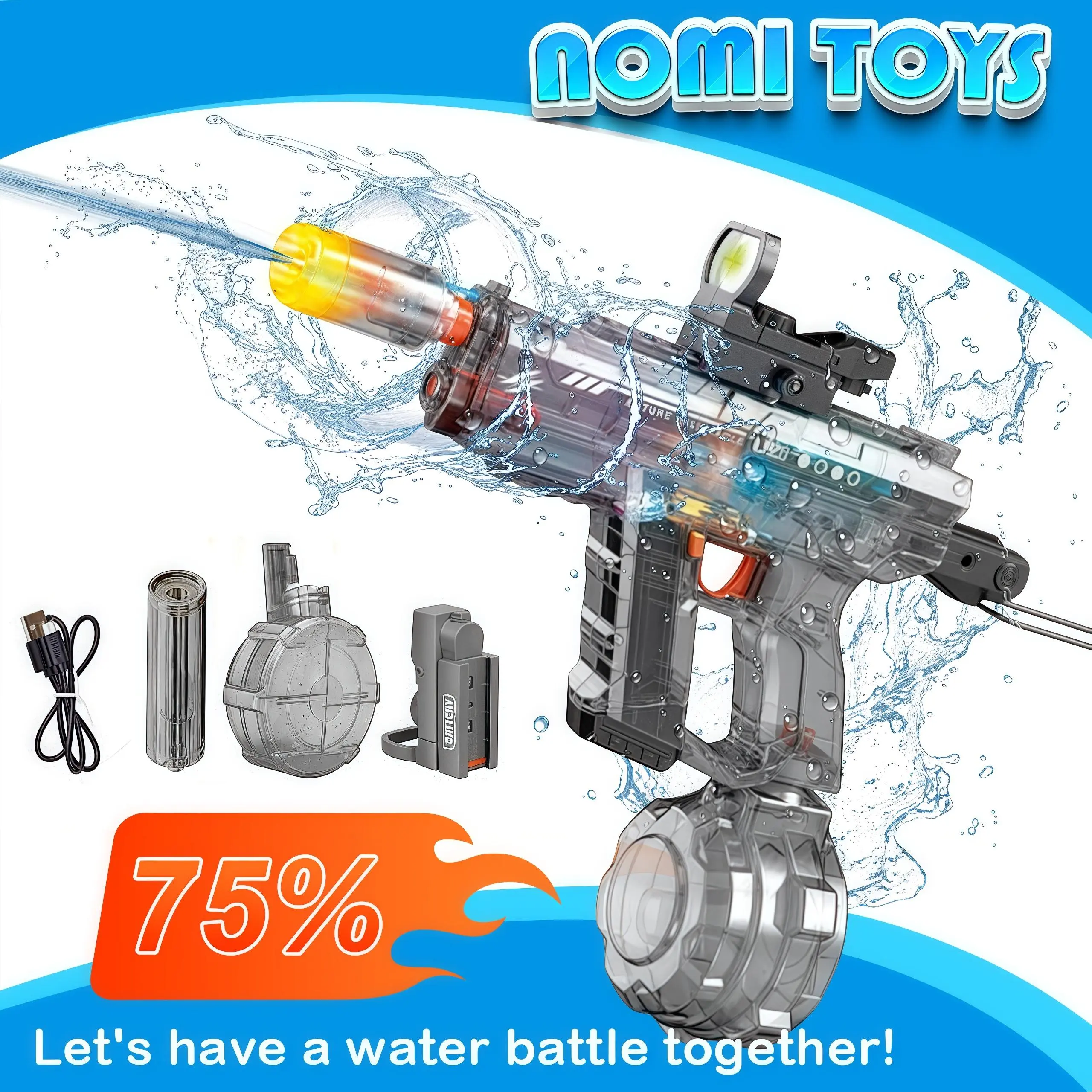 Electric Water Blaster with LED Lights, WaterShooter Powerful Squirt Water Pistol forKids/Aldults, Long Range Shoot Reach 26-35ftHigh Powered IP67 Waterproof for Summer,Outdoor,Party,Birthday Gift,Swimming Pools automatic toy gun️ pool party