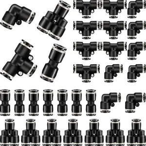 Push to Connect Fittings Air Line Pneumatic Fittings Kit 28 count Air Quick Disconnect Tube  Release Connectors Hose Tube Union 7 Spliters+7 Elbows+7 Tee+7 Straight(1/4 Inch OD)