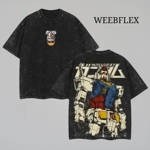RX-78-2 Mobile Suit Gundam Oversized Washed Heavyweight Cotton T-Shirt Anime Streetwear Graphic Tee for Mecha Fans