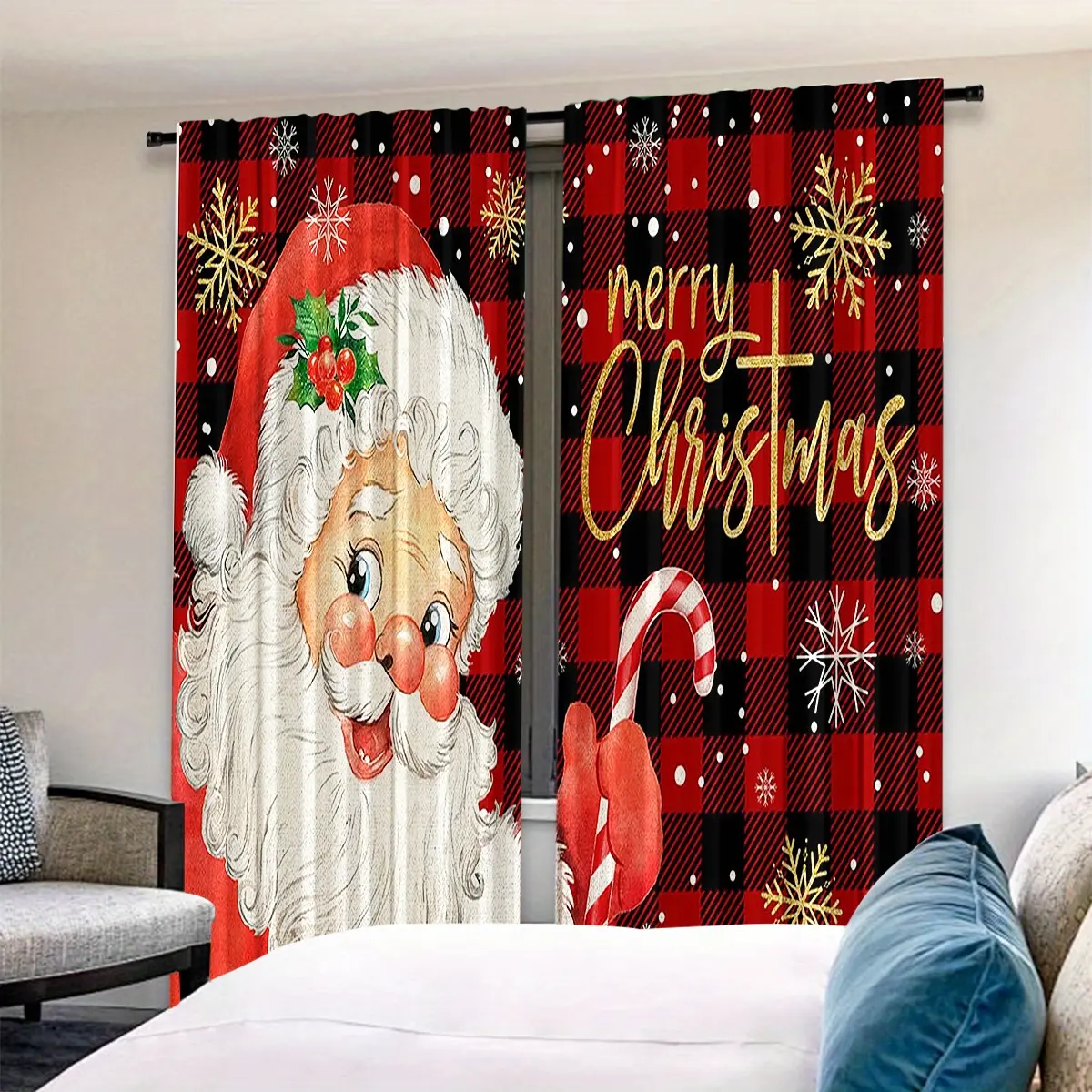 Christmas Decoration Theme Polyester Material, HD Digital Print Filtering Curtains Window Curtain, Suitable for Bedroom Living Room Office Home Decor