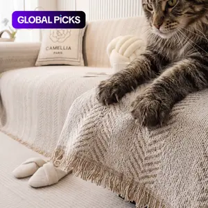 Solid Color Chenille Sofa Cover with Tassel Decor, Sofa Couch Covers, Dustproof Sofa Protector, 1 Count Non-slip Elastic Sofa Slipcover, Dustproof for Home Living Room Bedroom #GLOBAL PICKS
