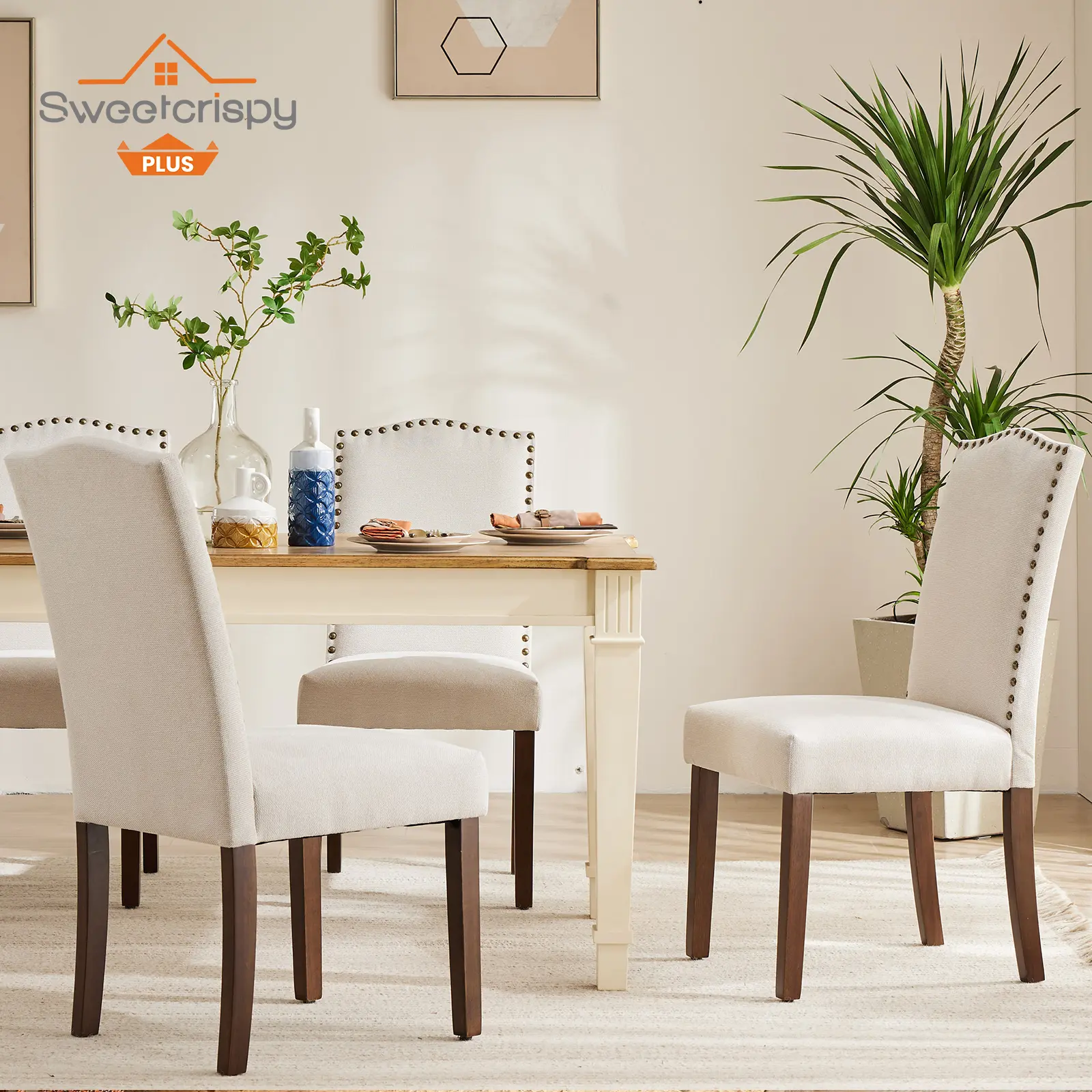 Dining Chairs, High-end Upholstered Dining Room Chair with Nailhead Trim and Wood Legs, for Kitchen, Living Room,dorm essentials,home decor