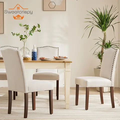 Sweetcrispy Armless Comfy Fabric Dining Chairs - Easy-Clean High-End Upholstered Wooden Modern Indoor Furniture, Floor-Safe Feet, Assembly Required for Kitchen Table, Living Room (Casual Dining Room Furniture), Kitchen Table Chairs