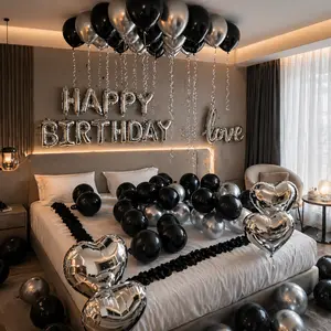 580PCS Black & Silver Balloon Garland Arch Kit, Black Rose Petals, Birthday Party Backdrop Decorations for Men & Women