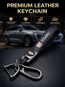 Genuine Leather Cadillac metal Keychain Fashionable Alloy Premium Car Interior Decoration Accessory Gift for CT4 CT5 CT6 ATS CTS SRX XT5