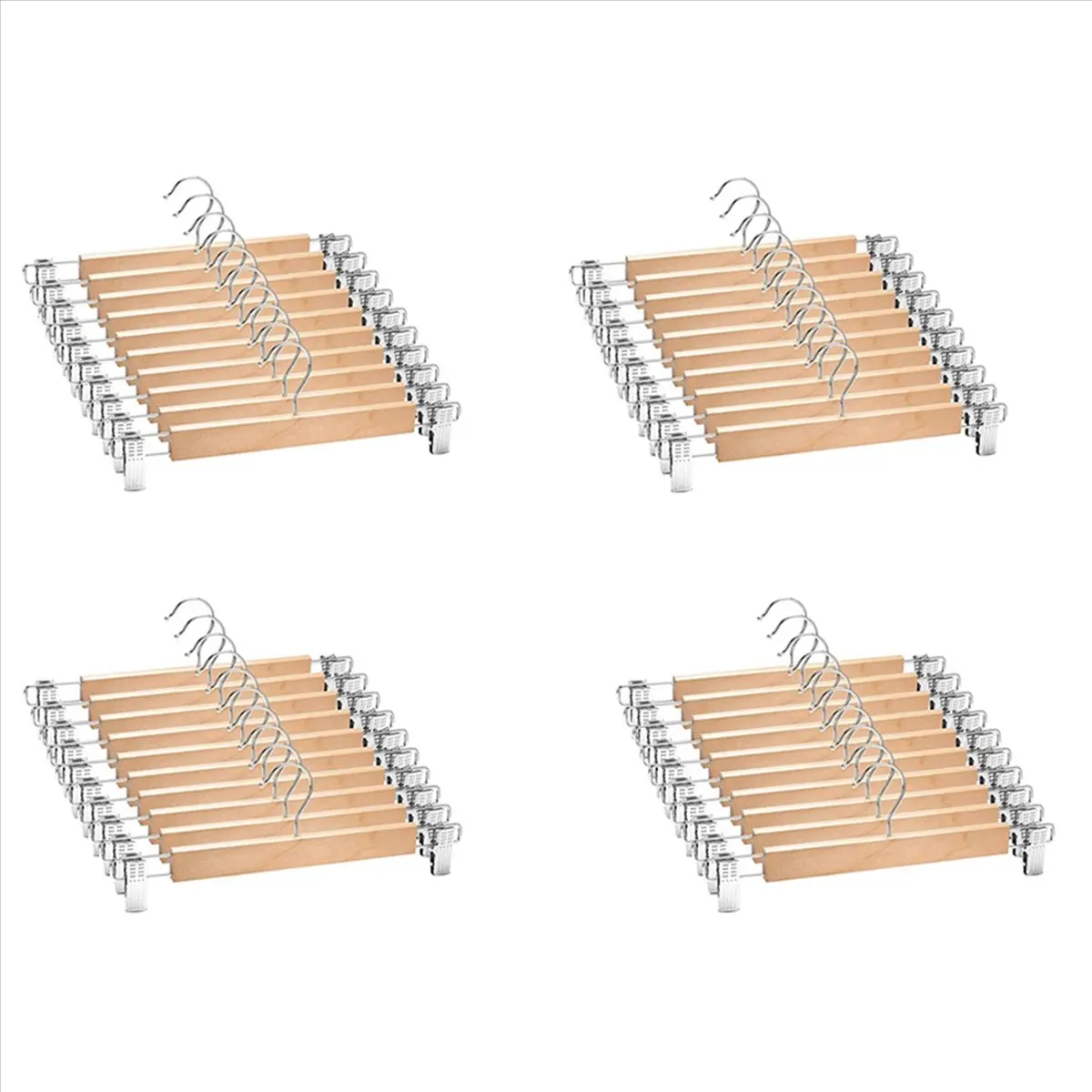 40 Pack Wooden Skirt Hangers with Adjustable Clips Non-Slip Trouser Hanger Natural Finish Lotus Wood Pants Hangers 360°
