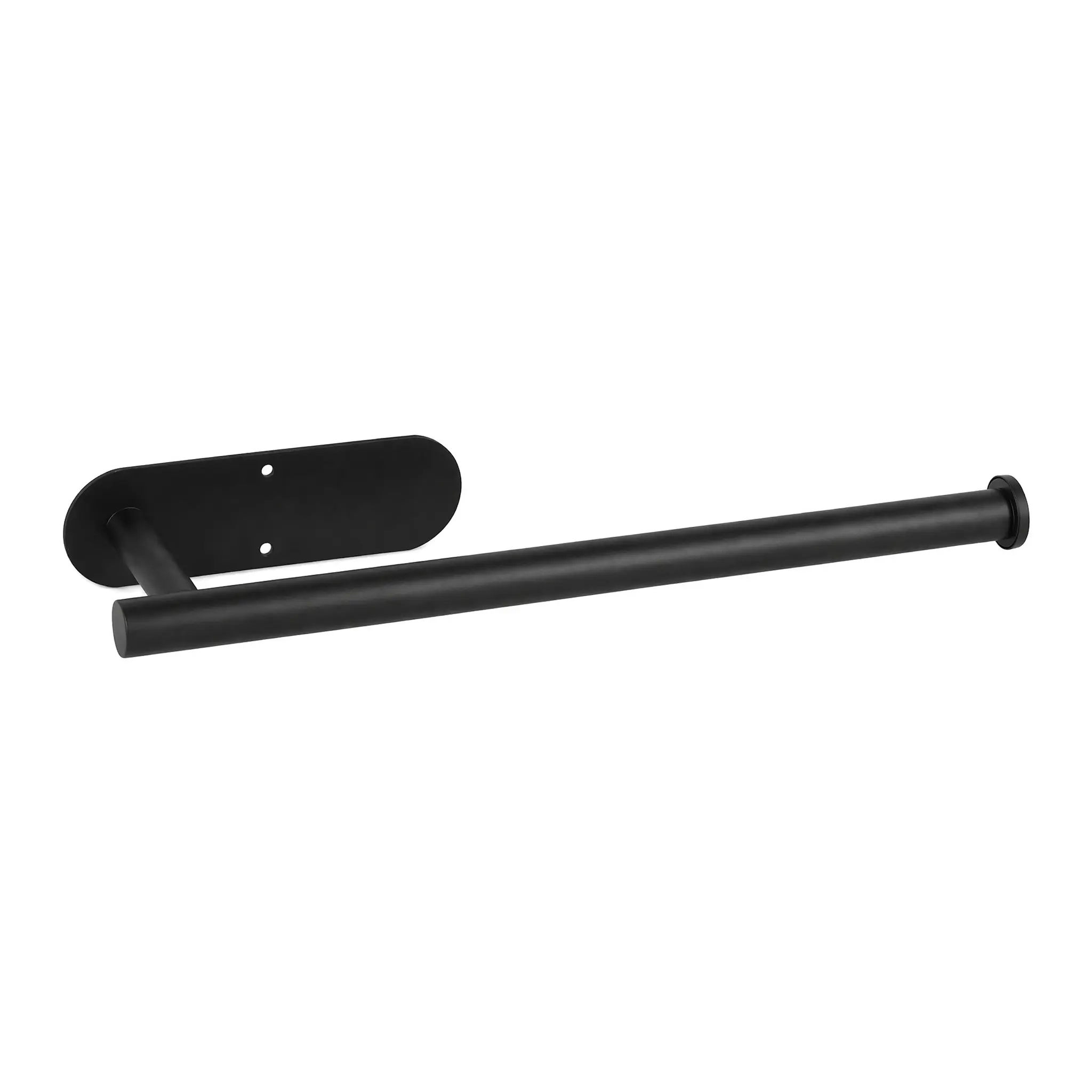 Matte Black Stainless Steel Toilet Paper Holder with Oval Base, Drill & Adhesive Mount Wall Mounted Tissue Roll Rack, Rustproof Long Bathroom Paper Holder for Restroom Kitchen Washroom Home Decor Accessory Utensils