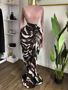 PULKRITU Women's Casual Wear Chic Elegant Tie-Dye, Striped, Patchwork, Printed Ruched Pleats Bodycon Fitted Midi Dress, Fall Winter Vacation Party, O-neck Elastic, Holiday Beach Dress Womenswear Maxi
