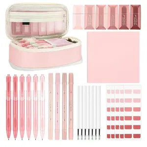 33 Pcs Aesthetic College School Supplies with Pen Case Sticky Notes Gel Pens Highlighters Correction Tapes Back to School Stationery Kit