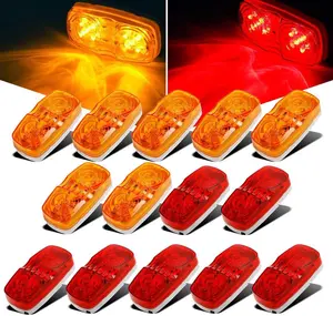 Partsam 14x Trailer RV Marker LED Light Double Bullseye 10 Diodes Clearance Light Red/Amber,[DOT Approved] 4x2 Tiger Eye/Double Bubble 12V Rectangular LED Side Marker Light Surface Mount Camper Truck
