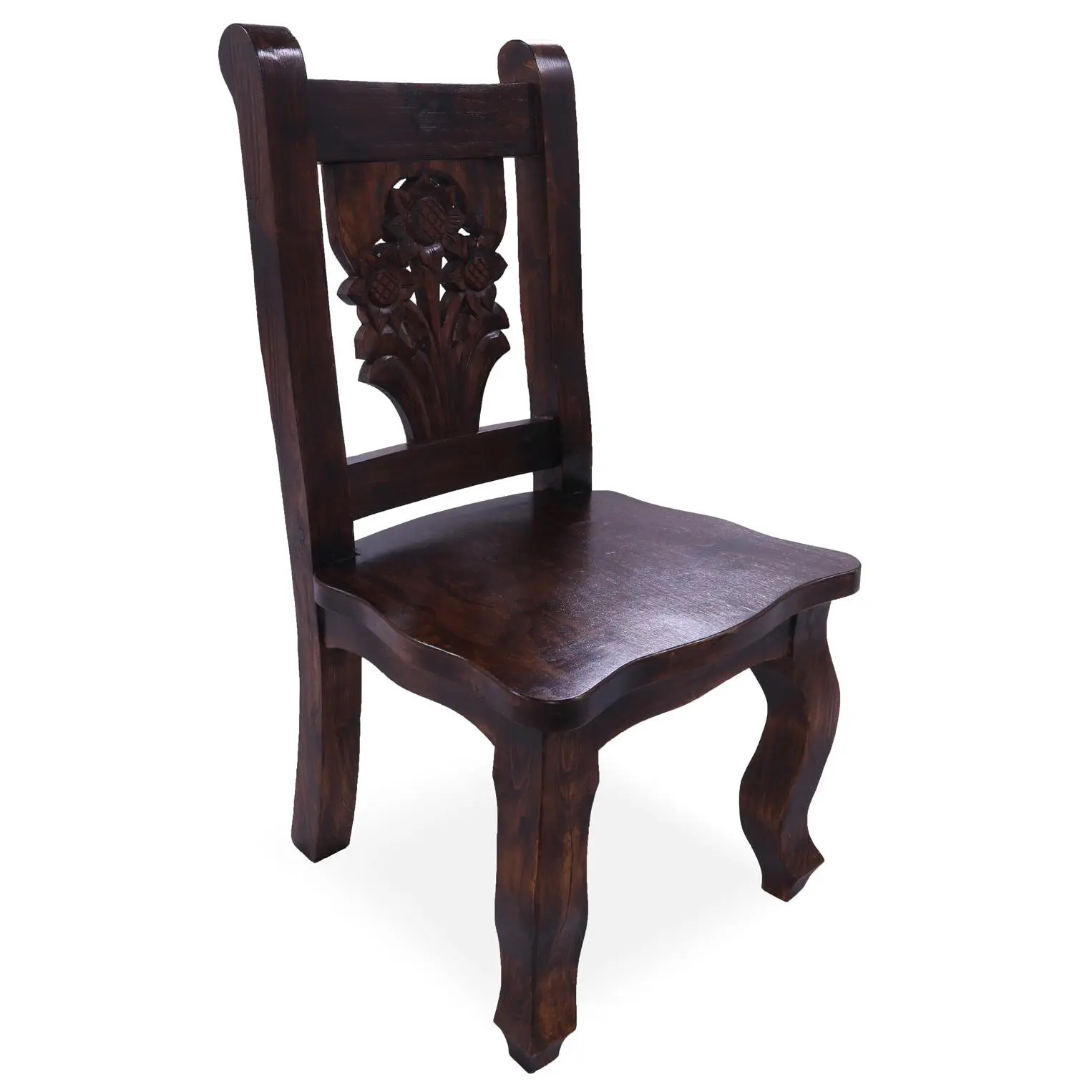 Reclaimed Wood Dining Chair - Handcarved Back Sunflower - DC110