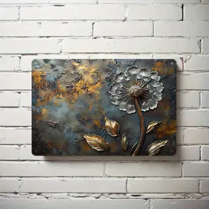 Vintage Dandelion Metal Wall Art – Rustic Nature-Inspired Decor with Golden Accents, Textured Patina Finish, 8x12 Inches, Perfect for Living Room, Bedroom, Office, or Entryway, Living Room Decor |   Floral Wall Art |   Textured Finish