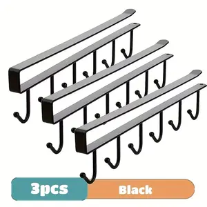 Modern Iron Metal Storage Rack Set with 6 Hooks, Space-Saving Kitchen Cup Holder, Easy Install Hanging Shelf for Bathroom and Closet