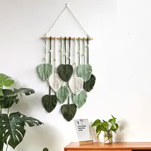 1 piece tassel wall hanging leaf woven tapestry Bohemian style wall decoration Bedroom Room Decoration Women's gift 15.74*31.5 inches Bohemian Leaf Ornaments Hangable