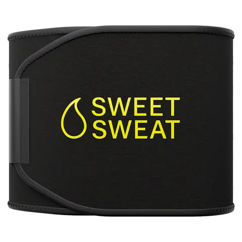 Sweet Sweat Ab Trainer for Women and Men - Sweat Band Waist Trainer Belt for High Intensity Training and Gym Workouts, 5 Adjustable Sizes - Black/Yellow