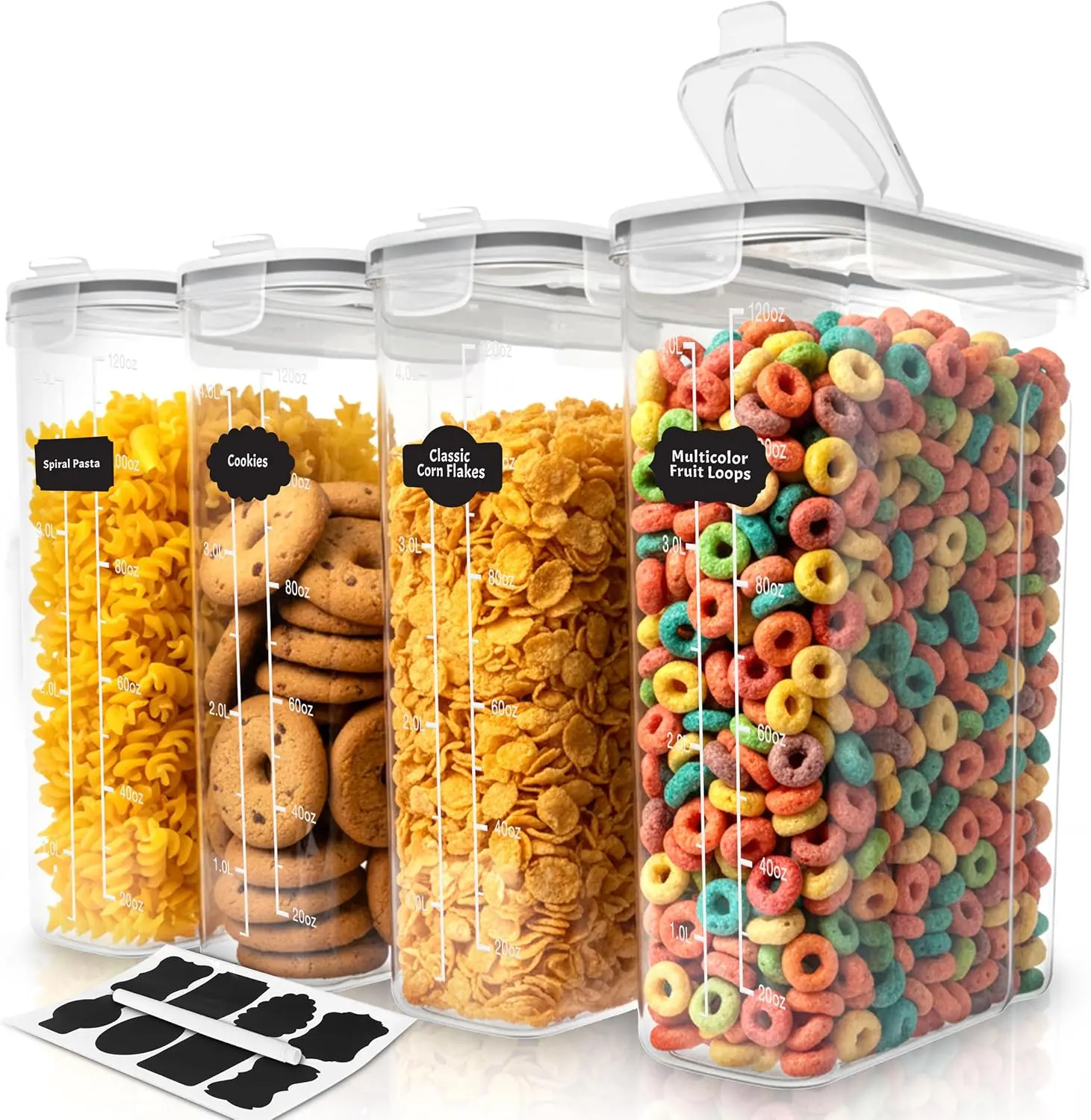 Utopia Kitchen 4-Pack 4L Airtight Food Containers, BPA-Free Leakproof Food-Grade Non-Porous Grain Storage for Pantry Organization, Grain Storage Container