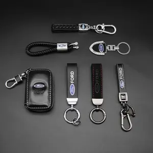 1pc Ford Leather Car Logo Keychain with Woven Key Rope, Suede Keychain with Shield Design, Versatile and Practical Accessory for Car Interior, Key Fob