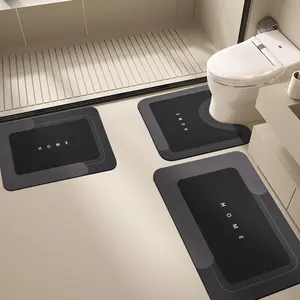 Bathroom Toilet Mat 3-Piece Set, Quick-Drying Water-Absorbing Mat with Rubber Anti-Slip Bottom, Absorbent Bath Mat Made of Diatom Mud, Non-Slip Rug for Bathroom Kitchen Washbasin Toilet Bathtub Laundry Living Room, Bathroom Decor