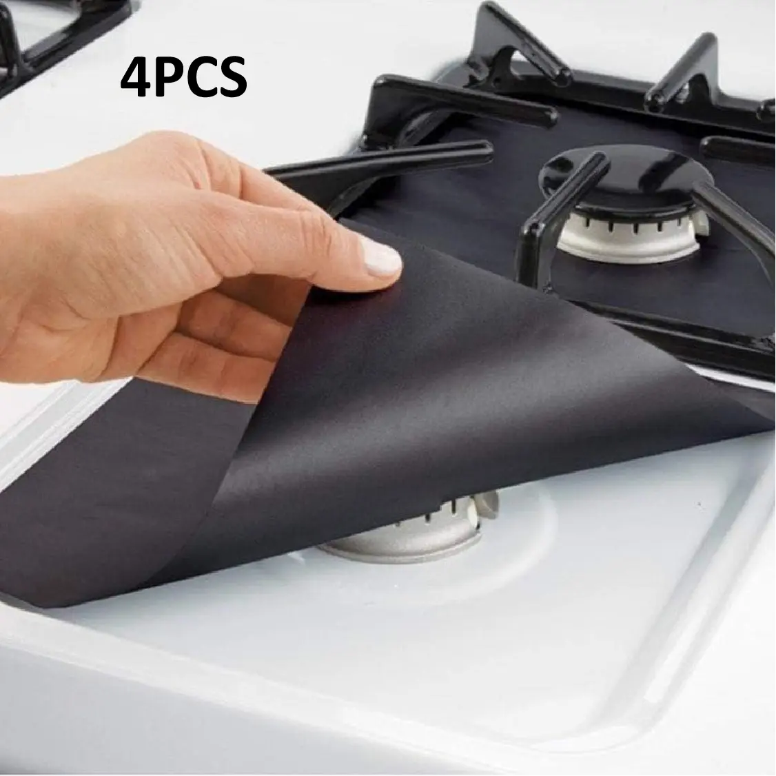 4PCS Kitchen Stove Mat – Home Essentials Stove Range Protector Cover, Gas Stove Protectors & Burner Liner Covers, Heat-Resistant Glass Fiber Black Design, Reusable Non-Slip Surface, Easy to Clean, Keeps Stovetop Free from Spills & Stains