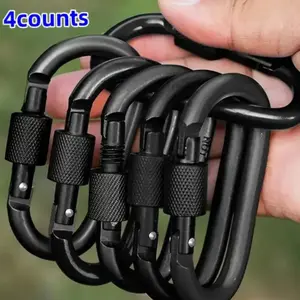 Aluminum Alloy Climbing Buckle D-Ring Spring Hook with Screw Door, Outdoor Keychain, Multifunctional Portable Hiking Camping Clasp