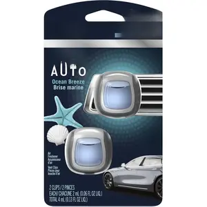 Febreze Auto Air Freshener Vent Clip Ocean Breeze Scent 2 Clips 0.06 oz Each for Up to 40 Days Consistent Scent
