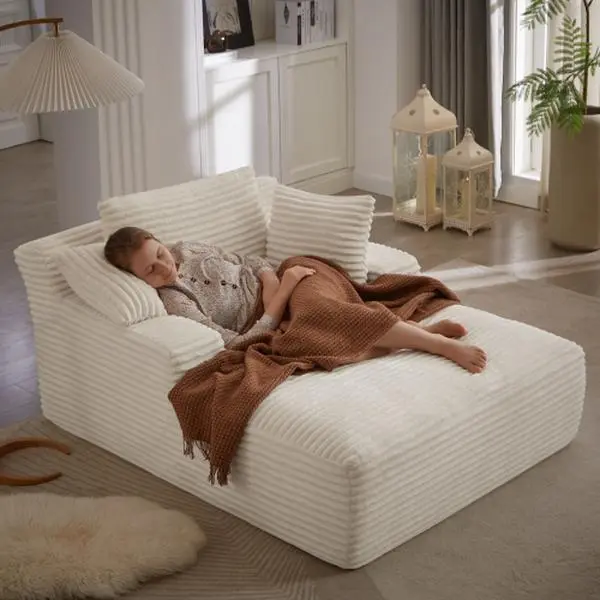 【Bellemave】Oversized Chaise Lounge Chair Indoor, Corduroy Upholstered Modern Sofa Couch,No Assembly Required,Comfy Sleeper Sofa for Living Room