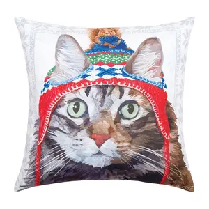 C&F Home 18" x 18" Winter Hat Cat I/O Christmas  Pillow