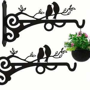 Metal Plant Bracket with Bird Silhouette, Wall-Mounted Hook for Hanging Baskets, Lanterns, and Metal Plant Bracket with Bird Silhouette, Wall-Mounted Hook for Hanging Baskets, Lanterns, and Bird Feeders, Indoor/Outdoor Garden Decor, Garden Accessories