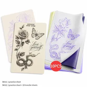 Lambskin Tattoo Practice Skin + 10Pcs Transfer Paper Dual-use Hand & Machine Tattoo Stencil Gel Complete Tattoo Supply Kit