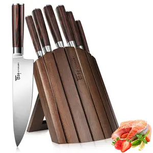 #Summervibes SYOKAMI Knife Set 7 Piece Japanese Style Kitchen Knife Set With Foldable Magnetic Acacia Wood Block Sharp High Carbon Stainless Steel Knives Set for Kitchen with Anti-slip Ergonomic Handle, Mother's Day Gift Cutting