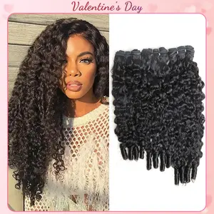 [Valentine's Day Special] Ashine Burmese Curly Water Wave Bundles Human Hair 10A Brazilian Virgin Human Hair 14-30 Inches Bundles Double Weft Bundles Natural Black Color Wet and Wavy Glueless