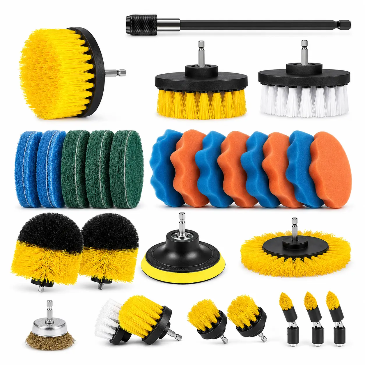 37Pcs Drill Brush Attachment Set, Multi-Purpose Power Scrubber Cleaning Kit for Bathroom, Kitchen, Tile, Grout & Car Detailing