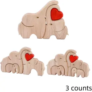 Wooden Elephant Design Decoration, 3 Counts/set Creative Elephant Puzzle Ornament, Home Decor for Living Room Bedroom Office Desk