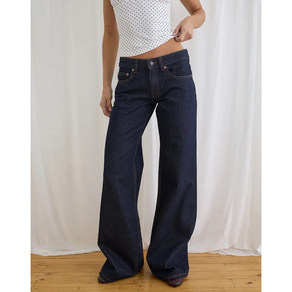 MOTEL Low Rise Slouchy Flare Jeans in Indigo