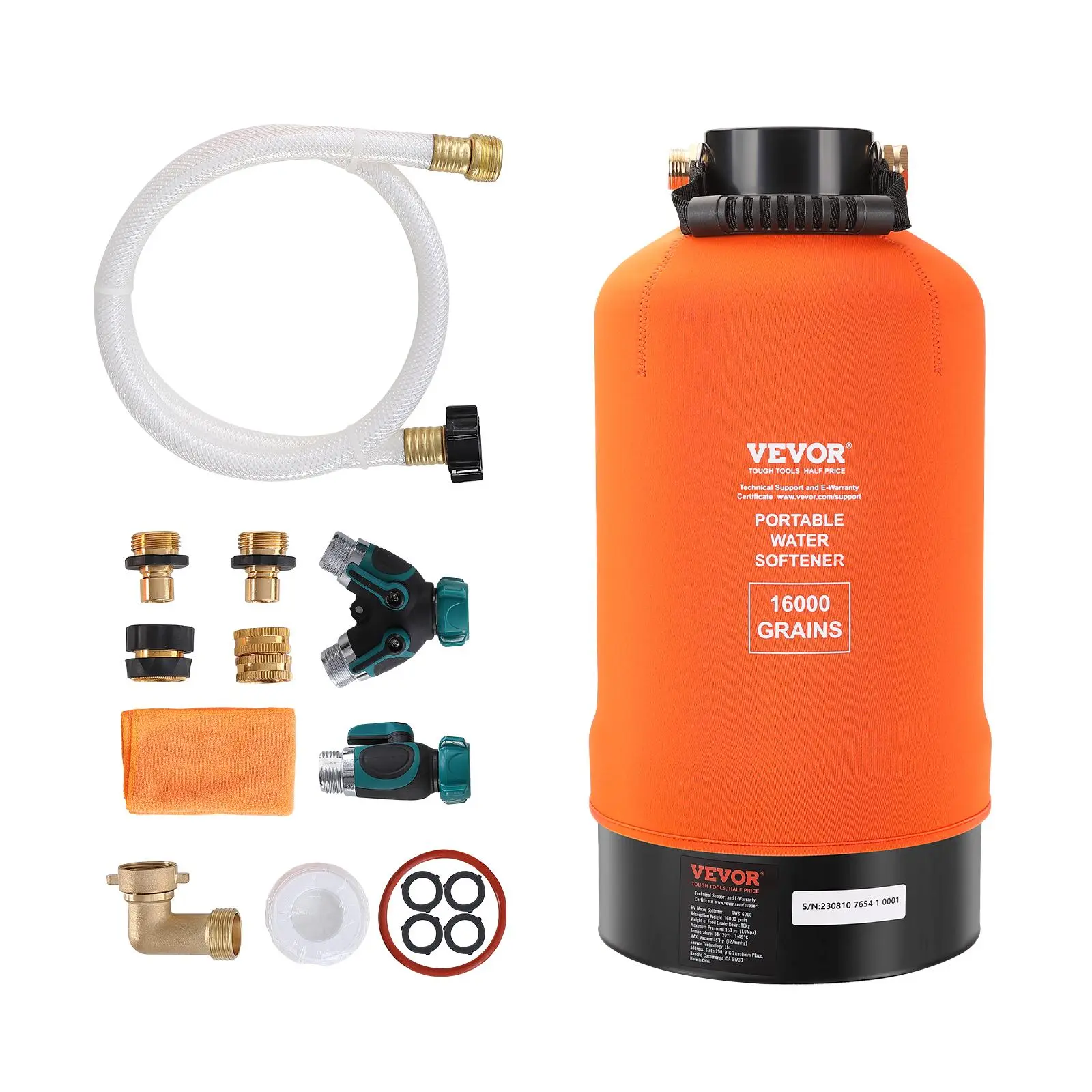 VEVOR RV Water Softener, TikTokShopBlackFriday, 16,000 Grain Portable Water Softener, with 3/4" Brass Fittings and 42" Hose, Soften Hard Water Filter System for RVs, Trailers, Boats, Mobile Car Washing, Pressure Washing,father'sdaygifts,campingessentials,