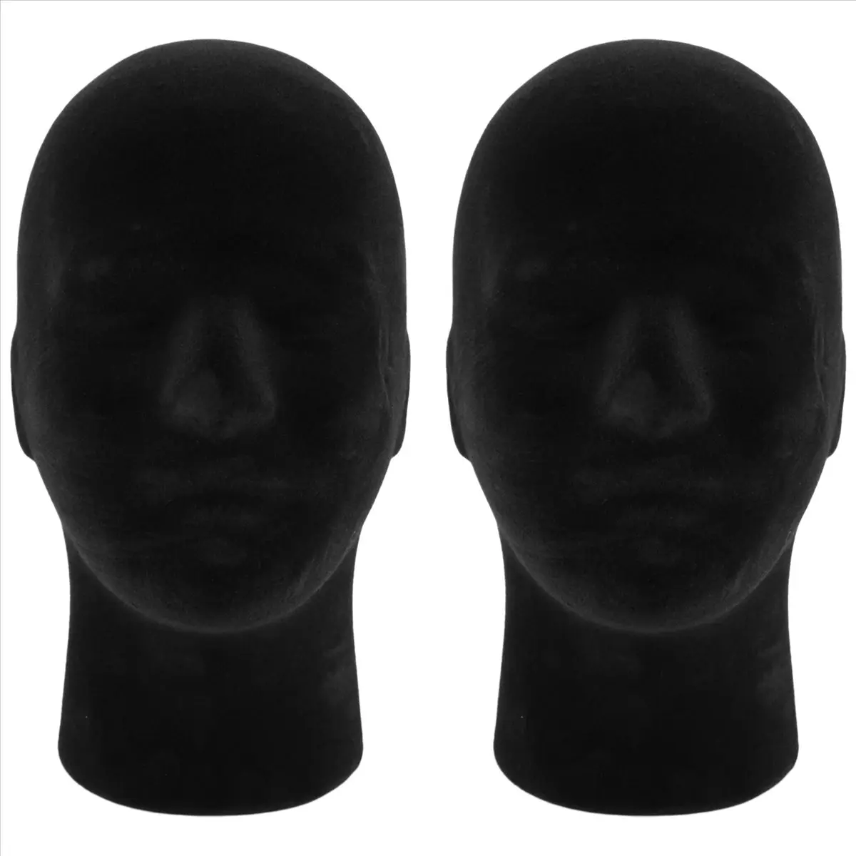 Men's Black Polystyrene Foam Mannequin Head Dummy Stand 2-Pack, Head Circumference: Approx. 56cm, Neck Size: Approx. 13.5 x 12cm, for Shop Display, 28Cm