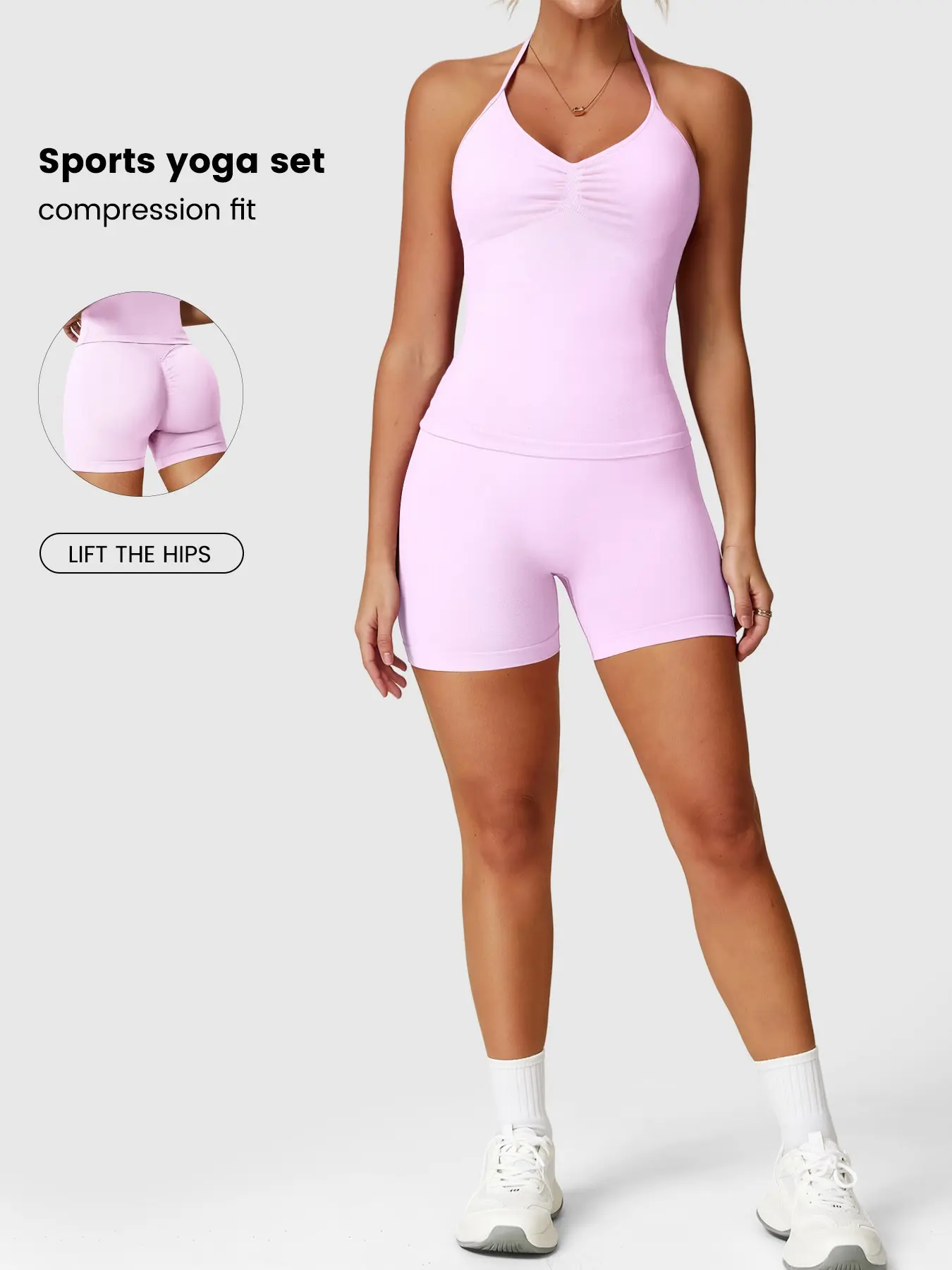 Women's Sportswear Set, Exercise Clothing Set, Lightweight Compression Activewear, Fitness Outfits, Sleeveless High-Waisted Butt-Lifting Shorts & Tank Top, Yoga Outfit for All Seasons